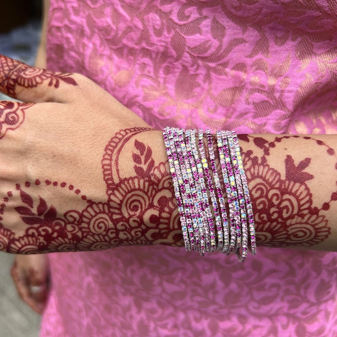 Stretchable Mystic Pink Silver Plated Bracelet - Pack of 12