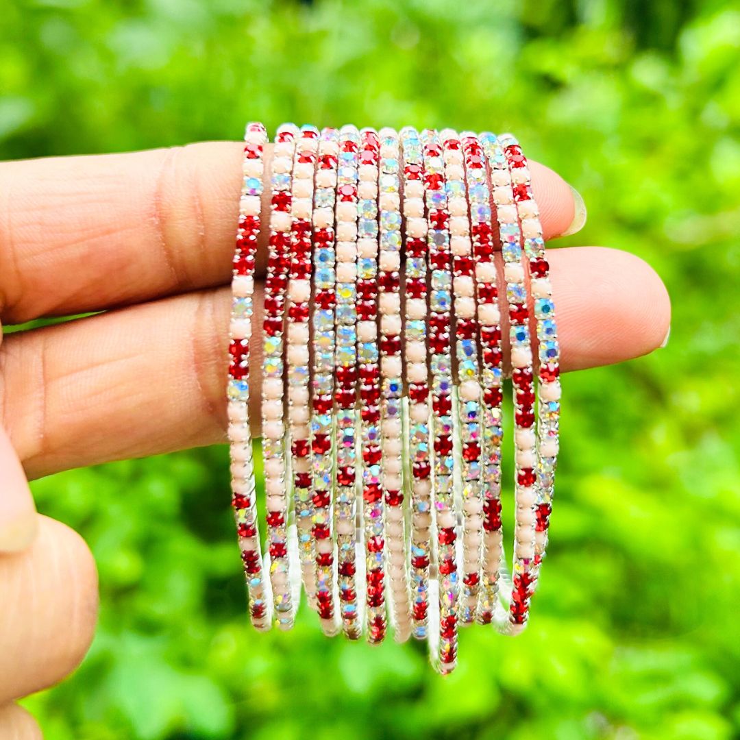 Stretchable Ruby Shine Silver Plated Bracelet - Pack of 12