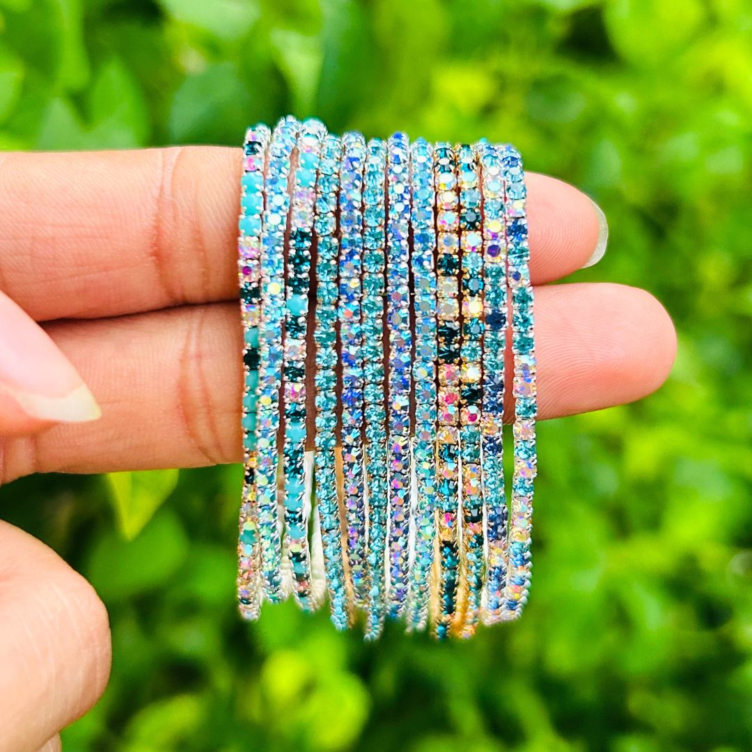 50 Shades of Blue Stretchable Bracelet Set - Pack of 12
