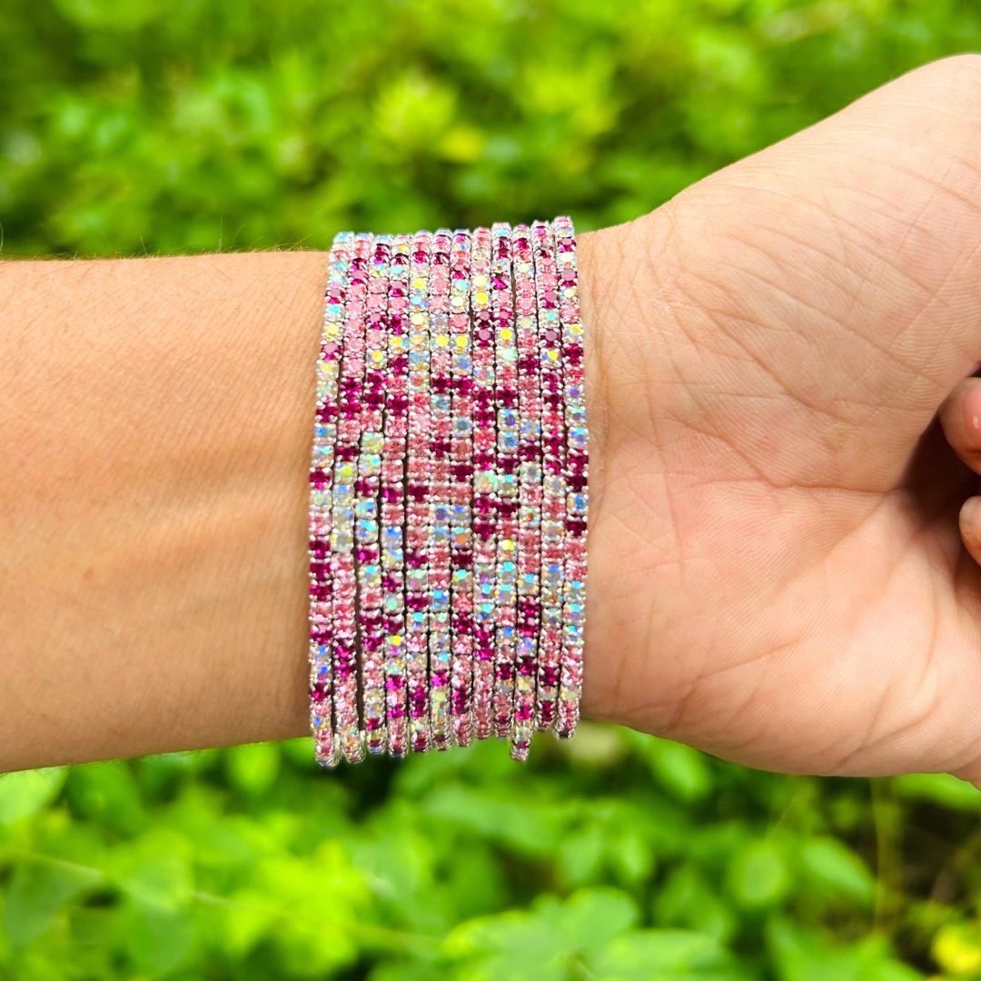 Stretchable Mystic Pink Silver Plated Bracelet - Pack of 12