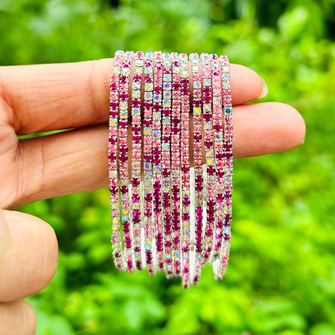 Stretchable Mystic Pink Silver Plated Bracelet - Pack of 12