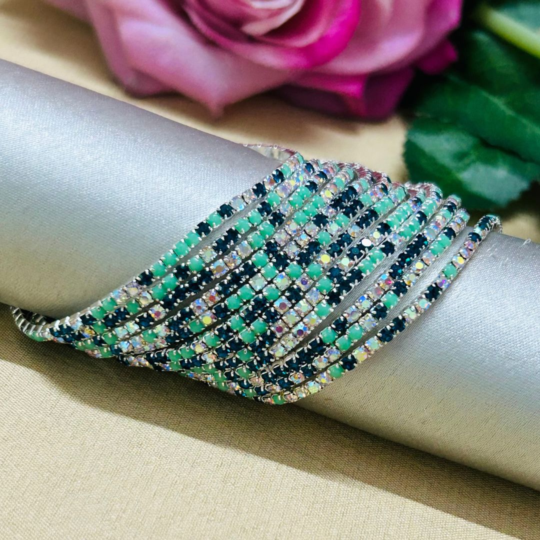 Stretchable Mint Sparkle Silver Plated Bracelet - Pack of 12