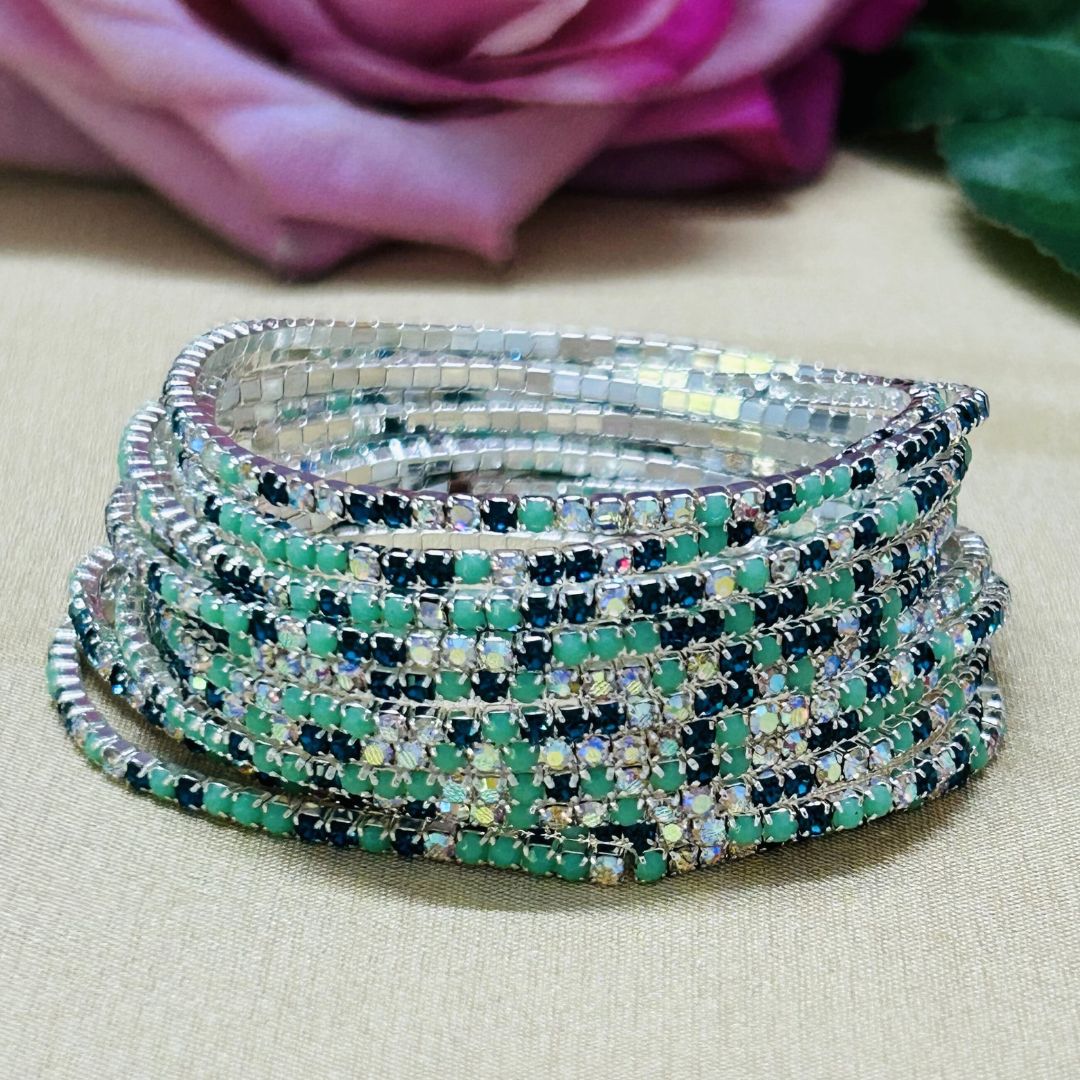 Stretchable Mint Sparkle Silver Plated Bracelet - Pack of 12