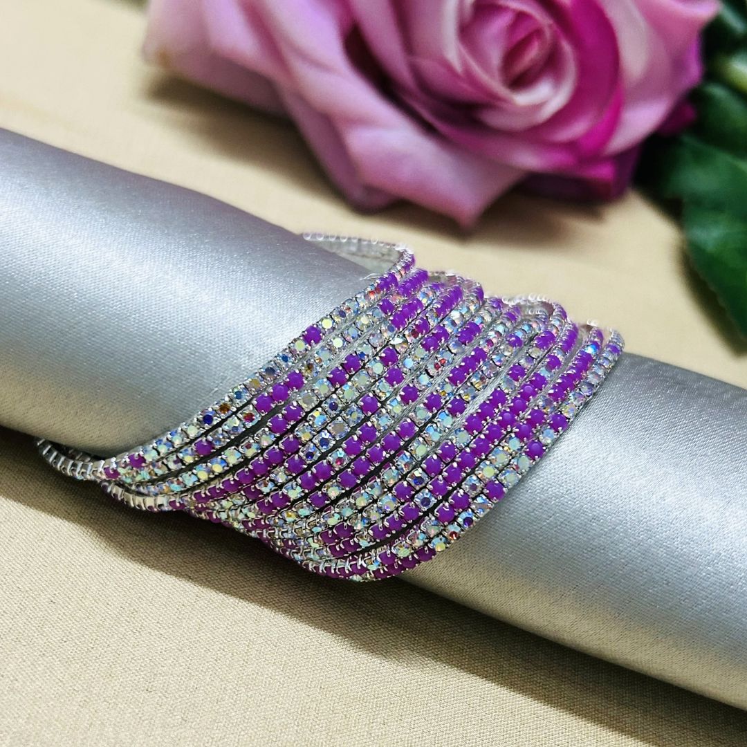 Stretchable Lavender Sparkle Silver Plated Bracelet - Pack of 12