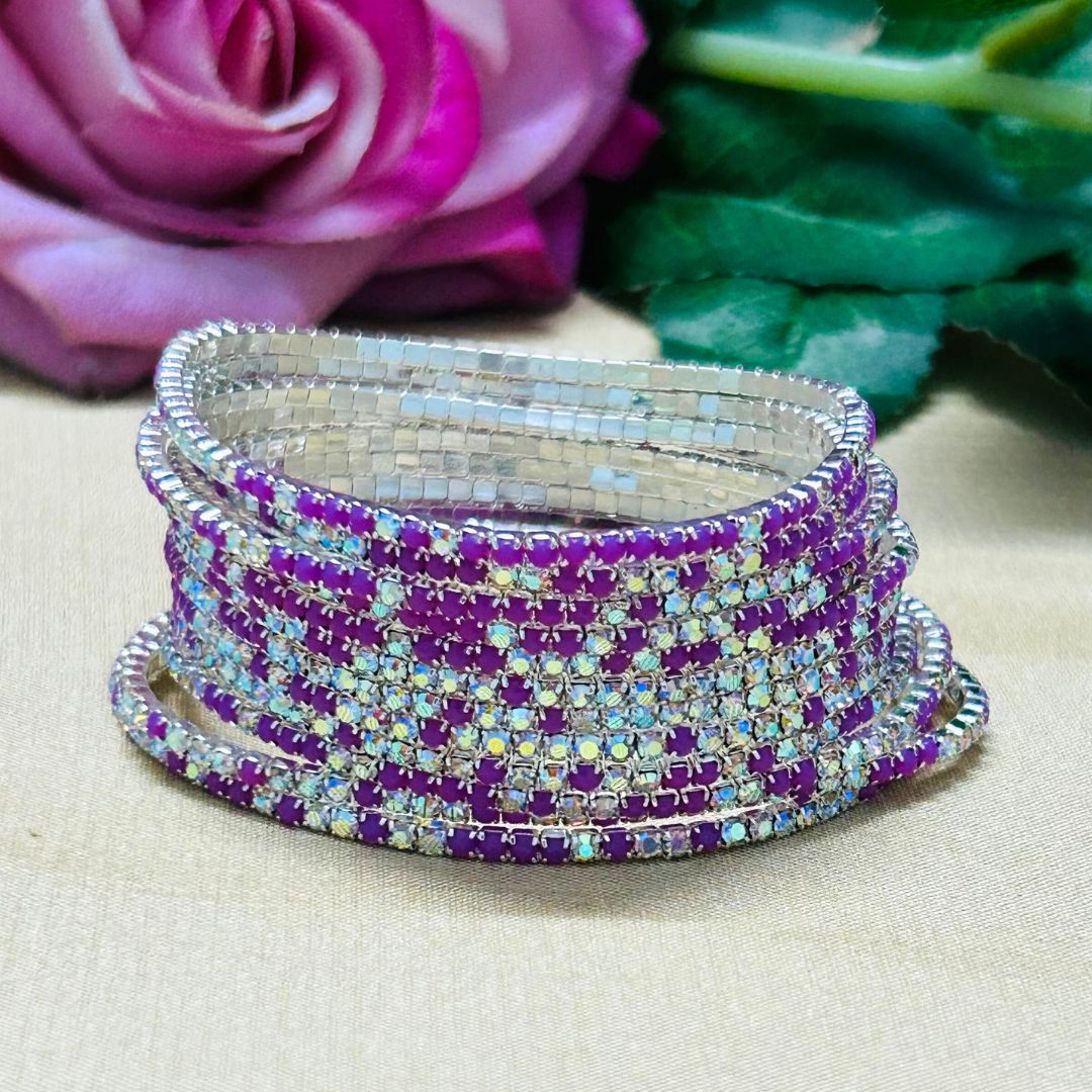 Stretchable Lavender Sparkle Silver Plated Bracelet - Pack of 12