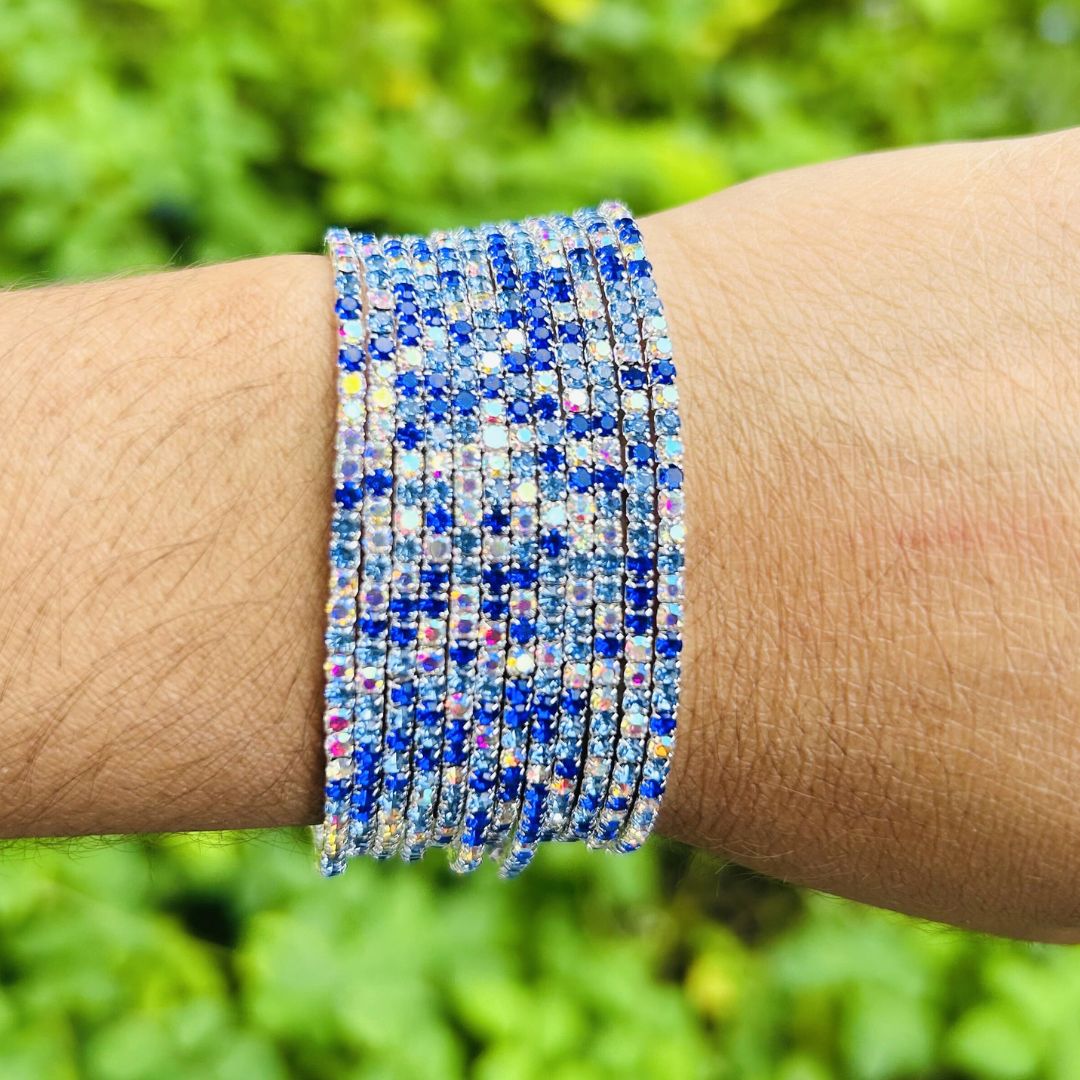 Carnival Special - Stretchable Blue Rainbow Silver - Plated Bracelet - Pack of 12
