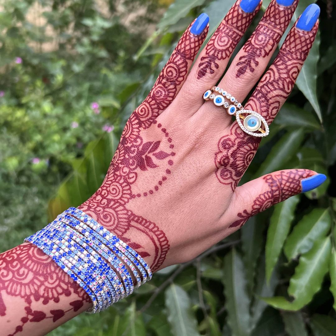 Carnival Special - Stretchable Blue Rainbow Silver - Plated Bracelet - Pack of 12