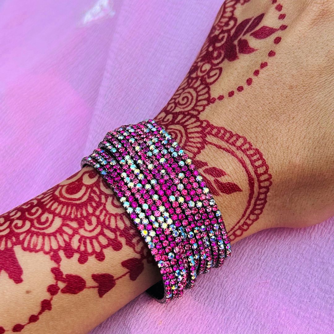 Stretchable Multi Pink Rhodium - Plated Bracelet - Pack of 12