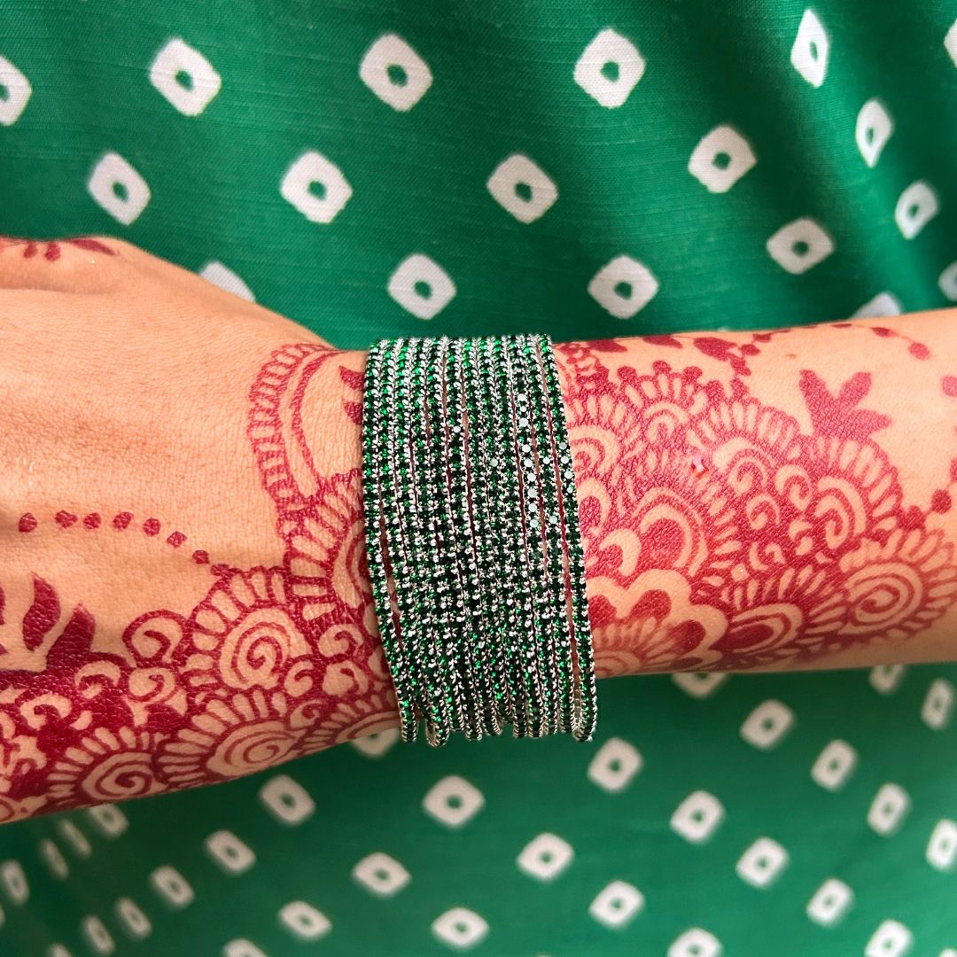 Stretchable Green Silver - Plated Bracelet pack Of 12