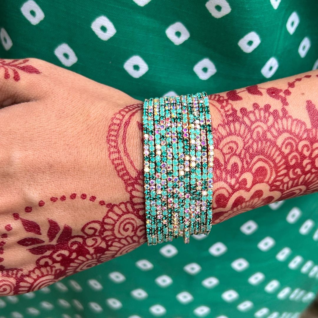 Stretchable Mint Sparkle Silver Plated Bracelet - Pack of 12