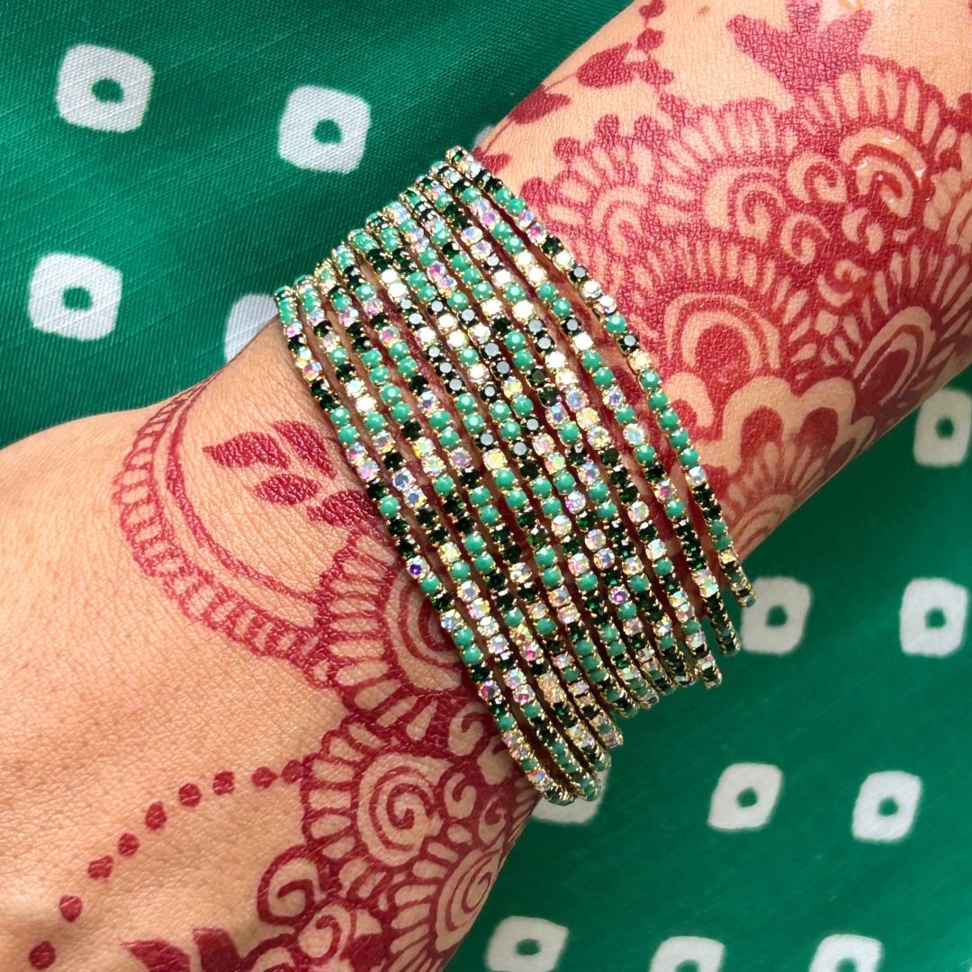 Stretchable Multi Green Silver - Plated Bracelet