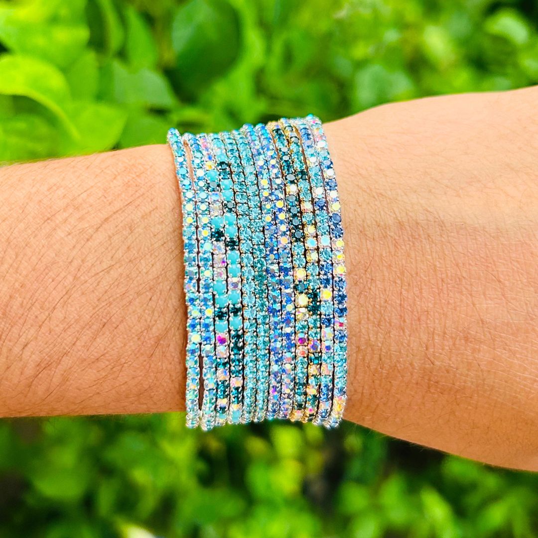 50 Shades of Blue Stretchable Bracelet Set - Pack of 12