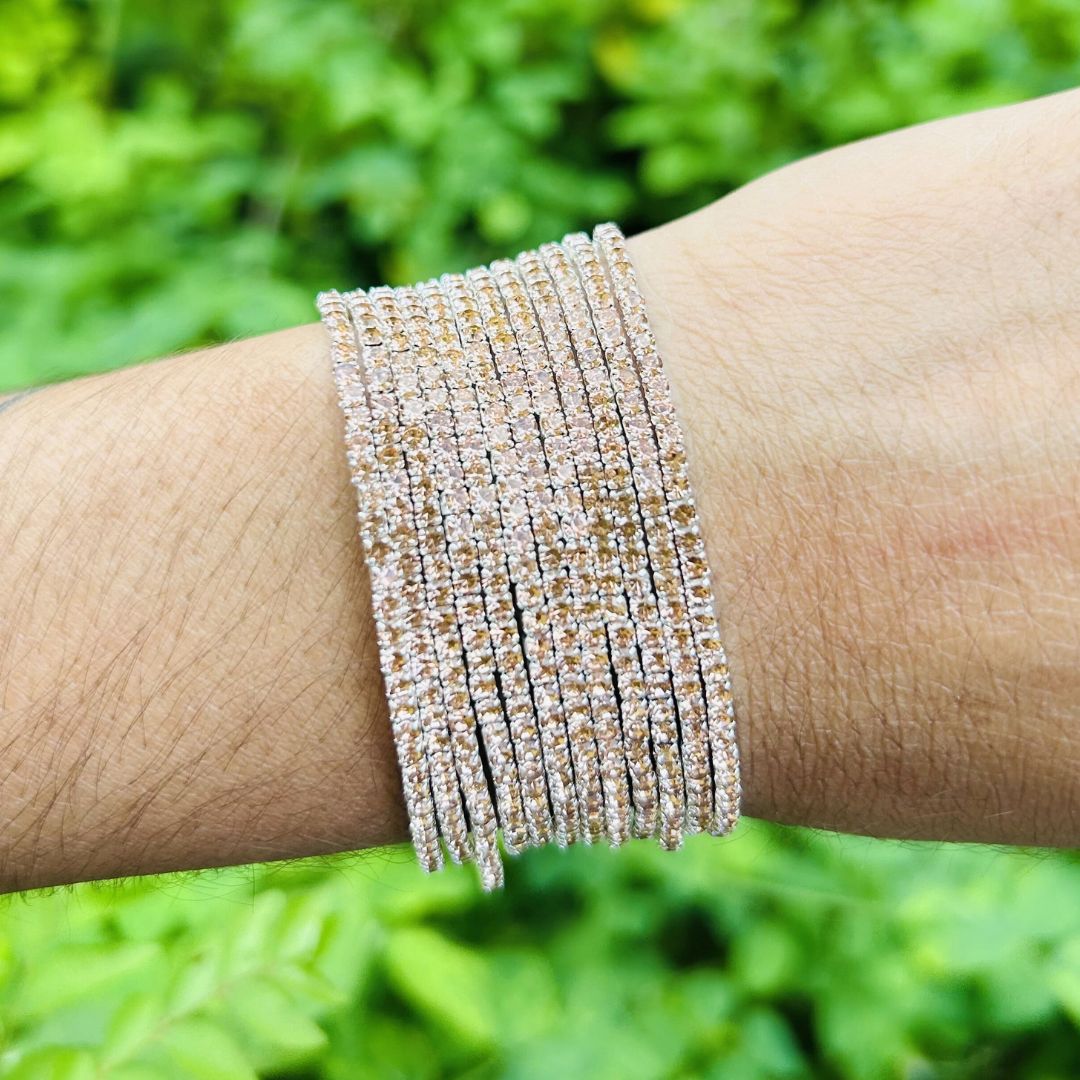 Stretchable Peach Silver Plated Bracelet - Pack of 12