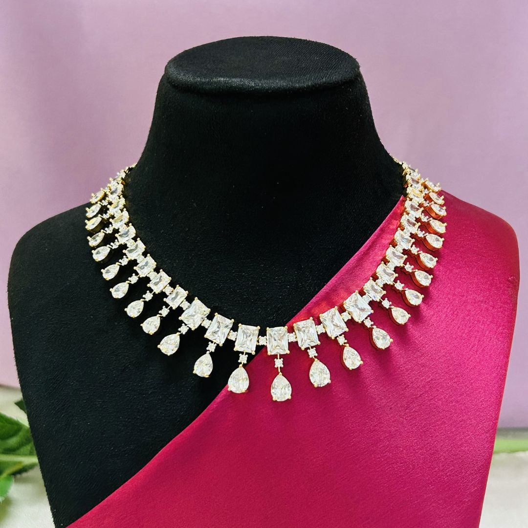 Arya 18K Gold Plated American Diamond Necklace Set