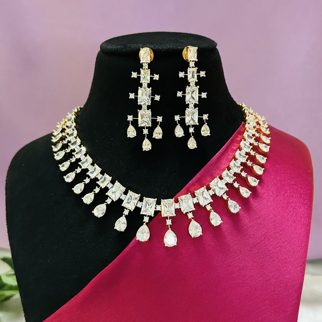 Arya 18K Gold Plated American Diamond Necklace Set