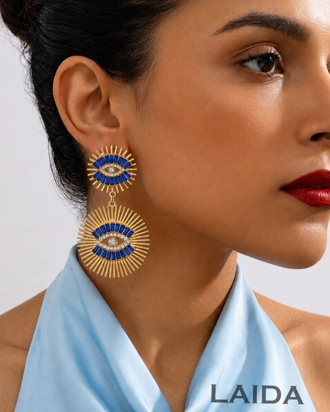 Vintage Blue Rhinestone Evil Eye Drop Earring
