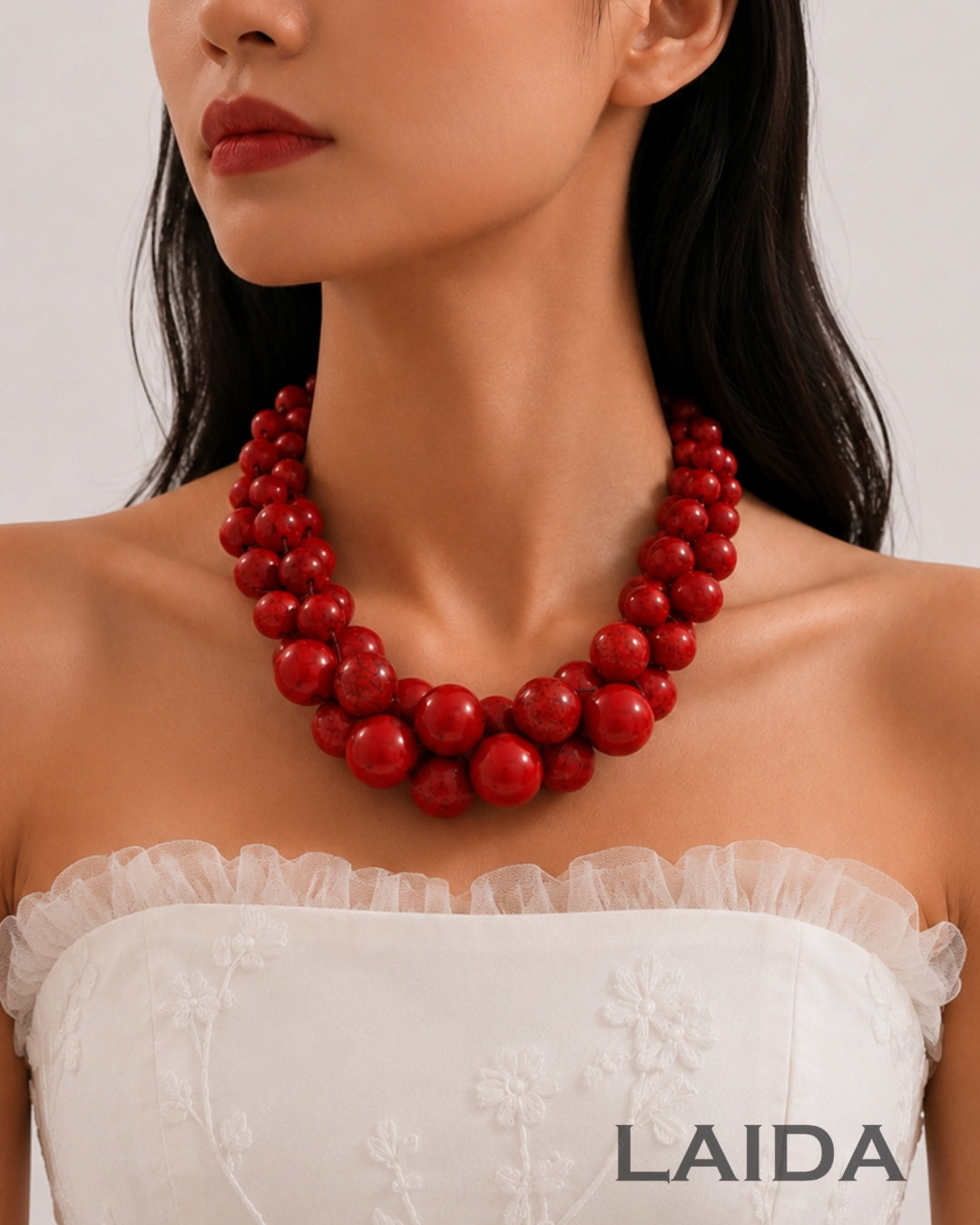 Red Resin Bead Ball Necklace
