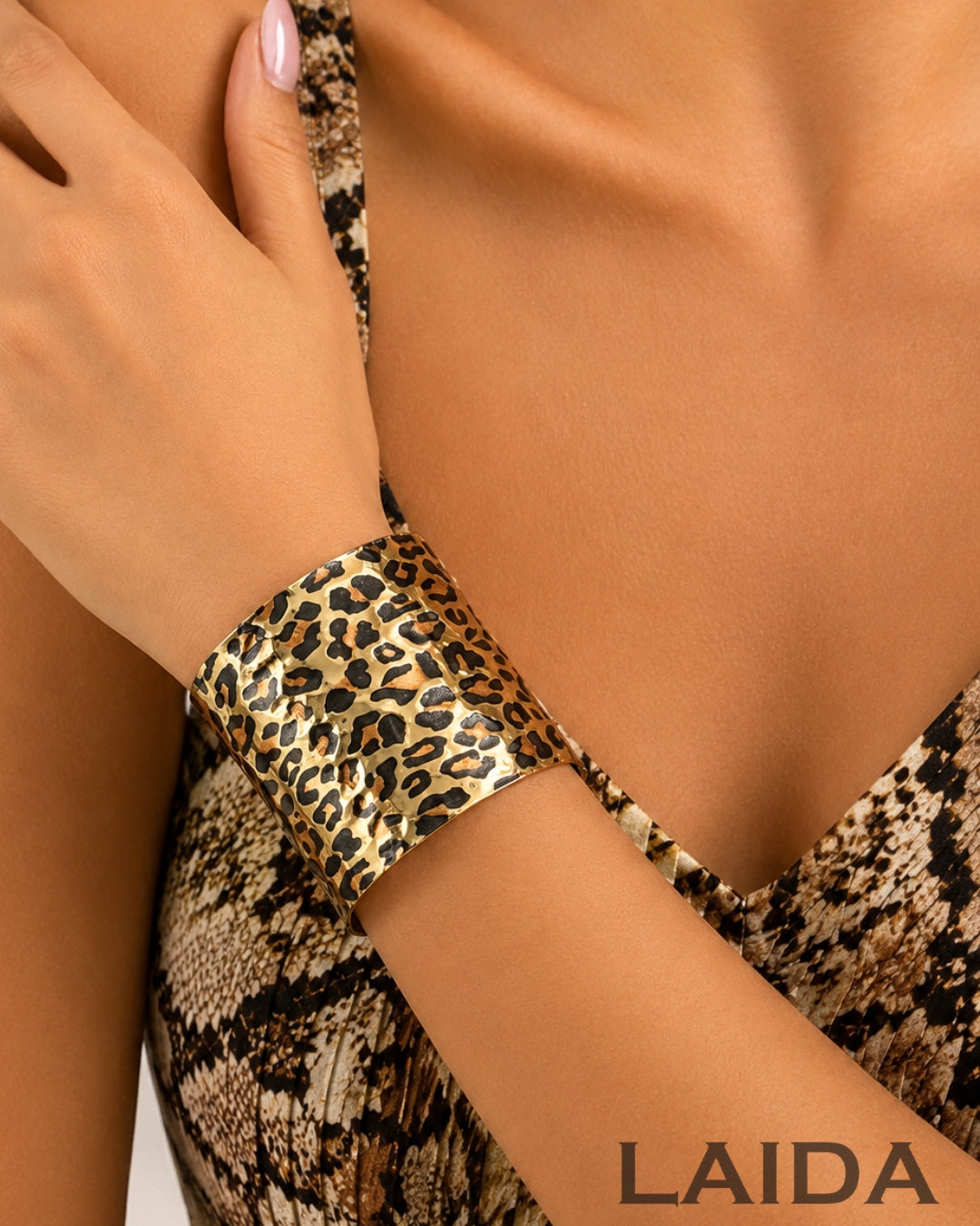 Animal Print Structured Broad Handcuff