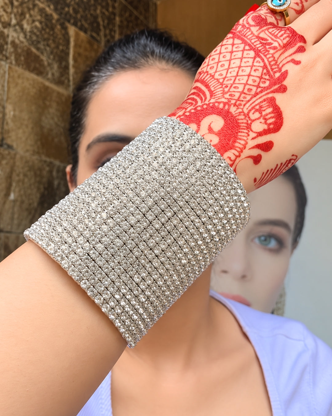 Silver Rhinestone Broad Bracelet