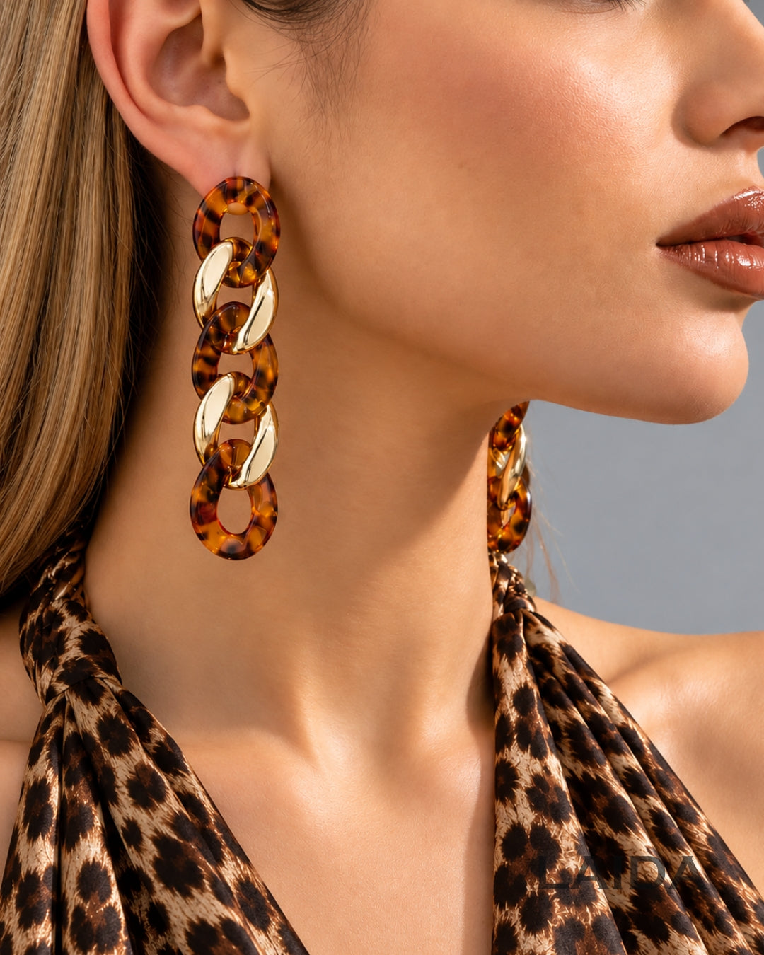 Animal Print Resin Link Drop Earrings