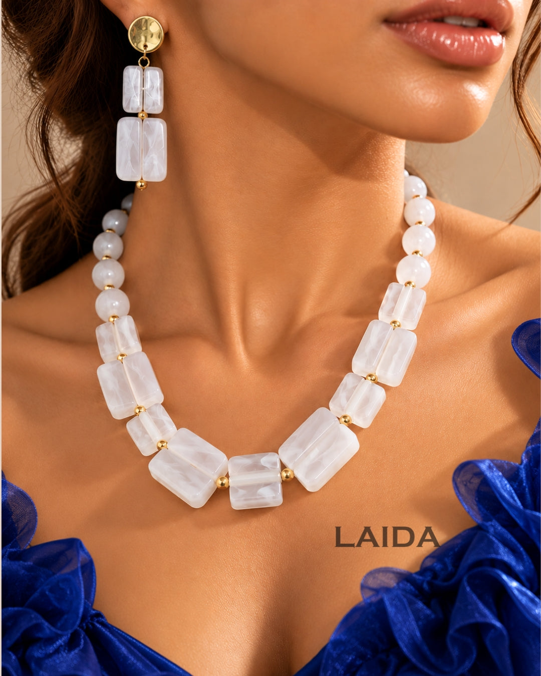 White Acrylic Statement Necklace With Earrings
