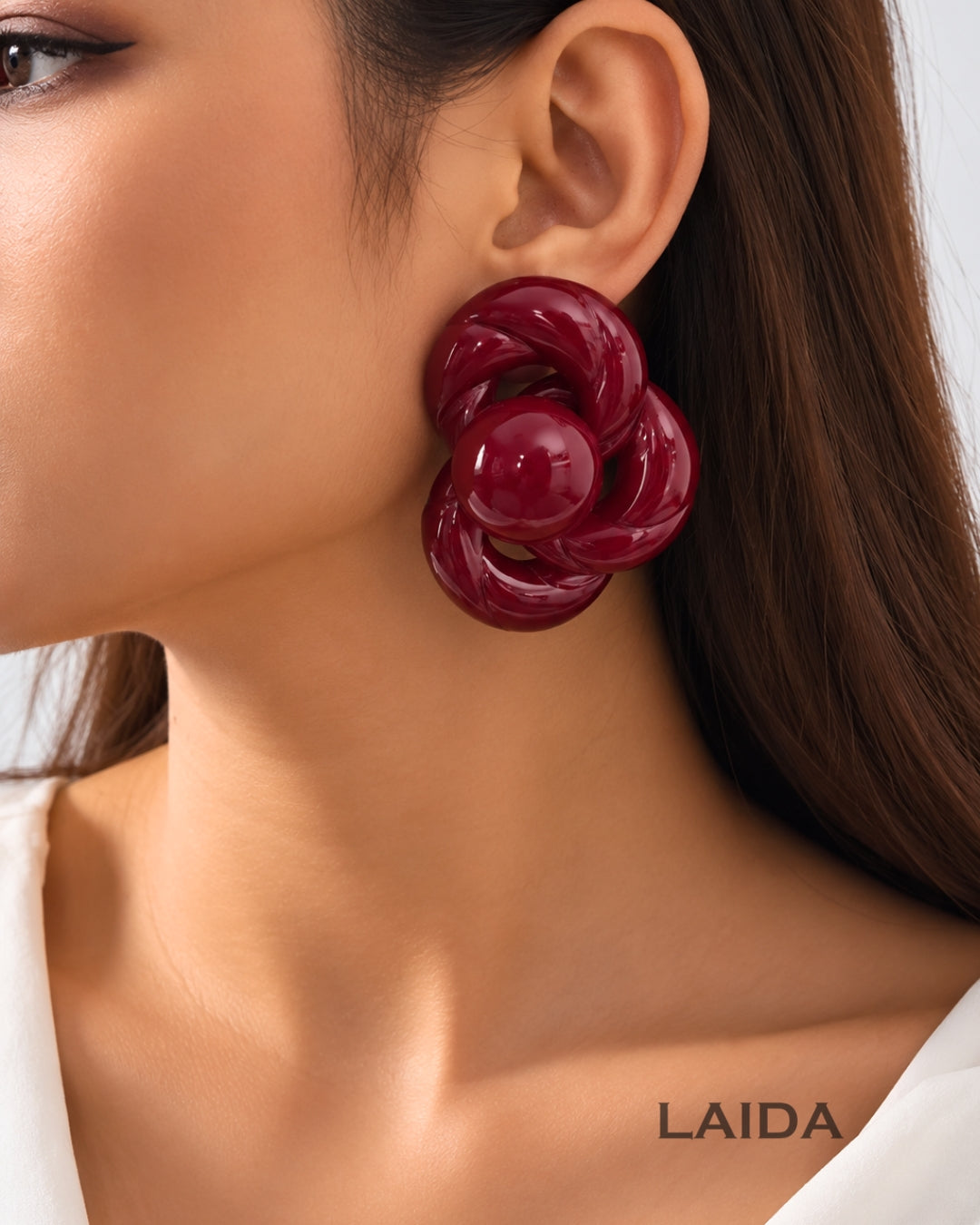 Maroon Twist Knot Retro Stud Earrings