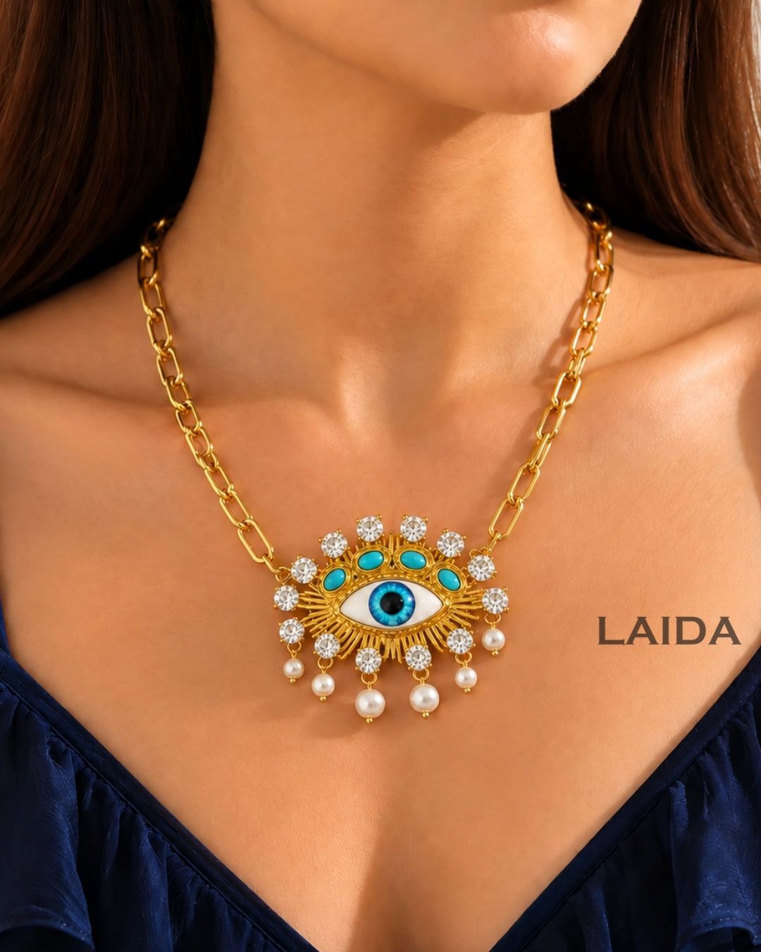 Vintage Blue Evil Eye Pendant Necklace