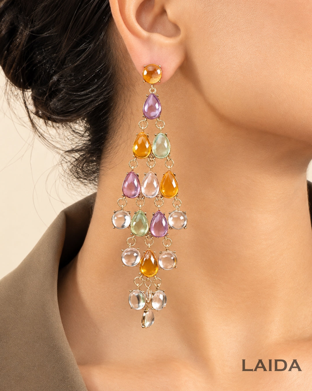 Multicolor Transparent Resin Tear Drop Earrings