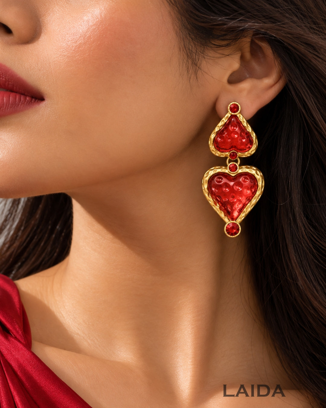 Ruby Flame Heart Red Drop Earrings