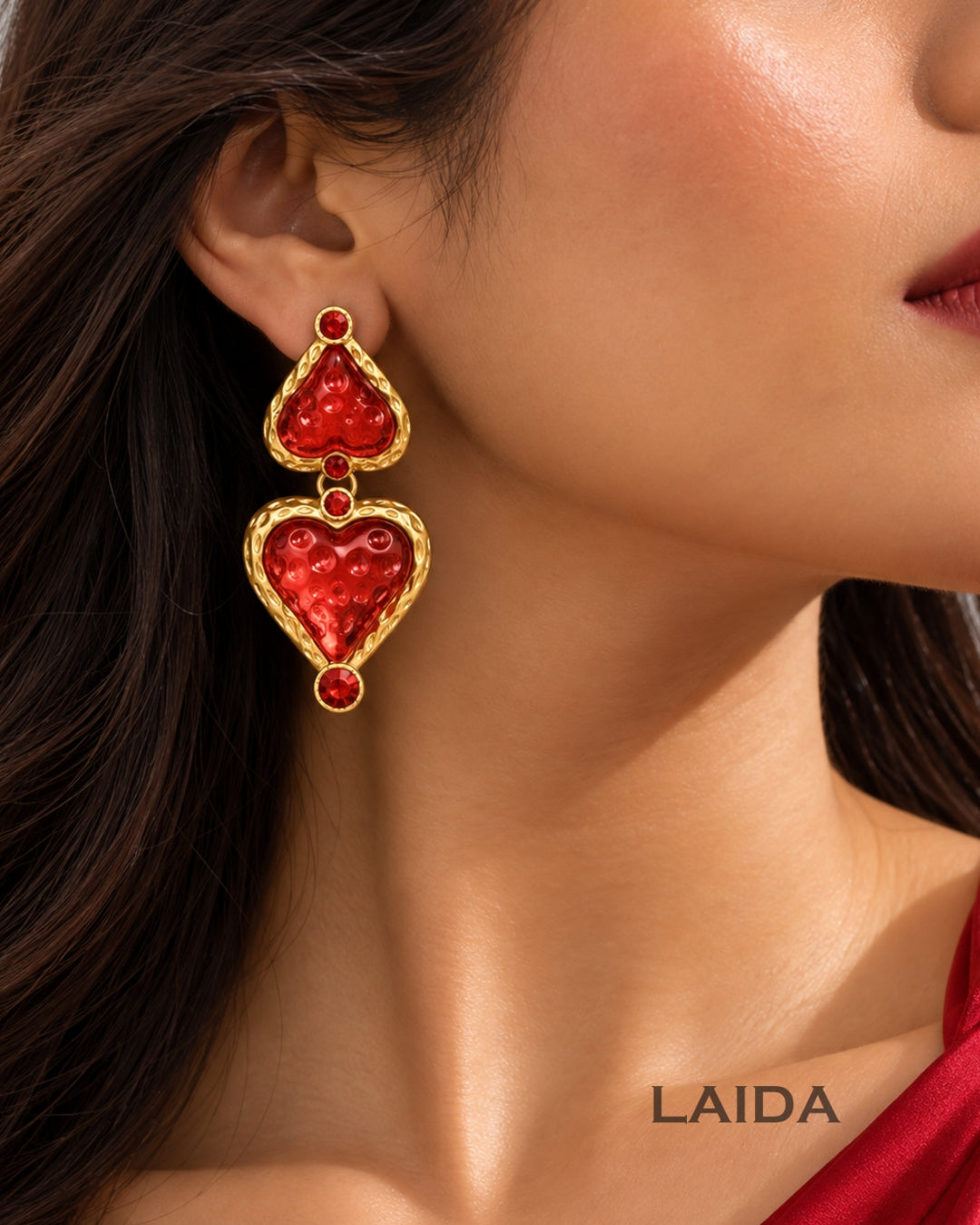 Ruby Flame Heart Red Drop Earrings