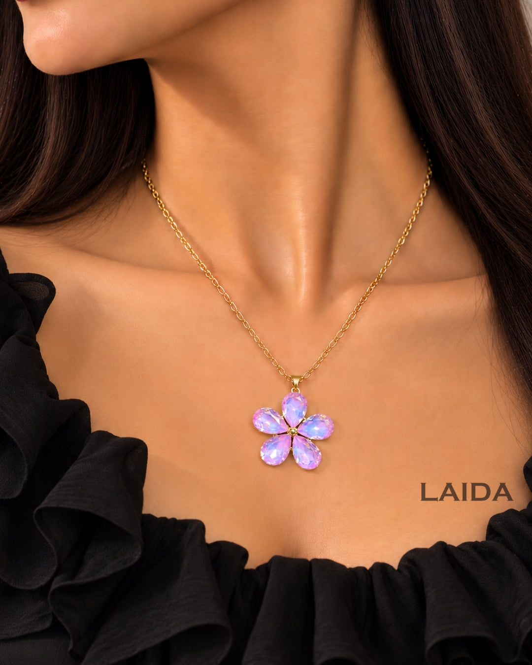 Purple Crystal Flower Pendant