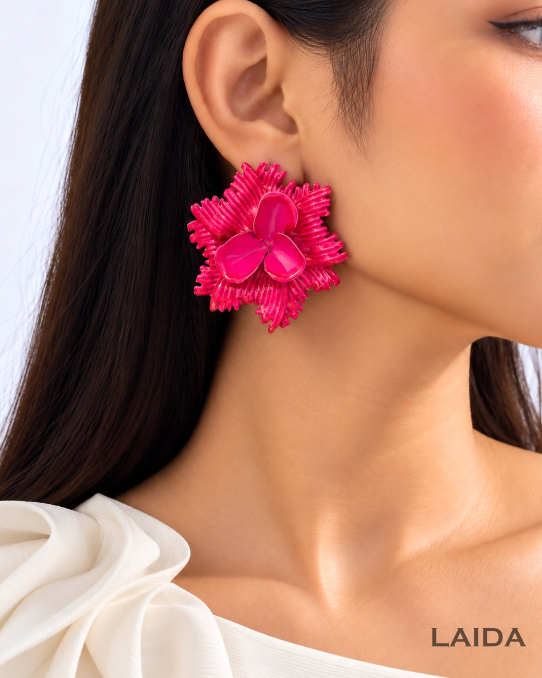 Pink Chunky Flower Stud Earrings