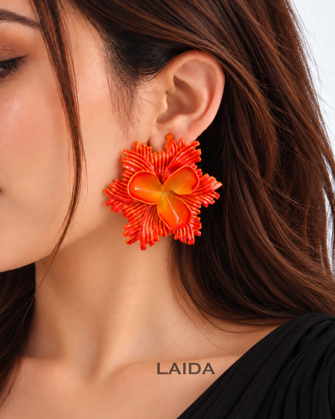 Orange Chunky Flower Stud Earrings