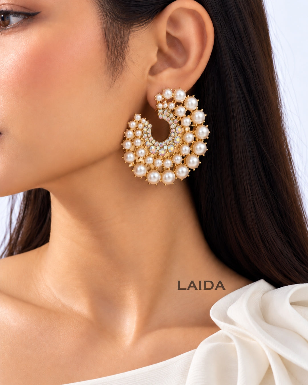 Moon Pearl Stud Earrings
