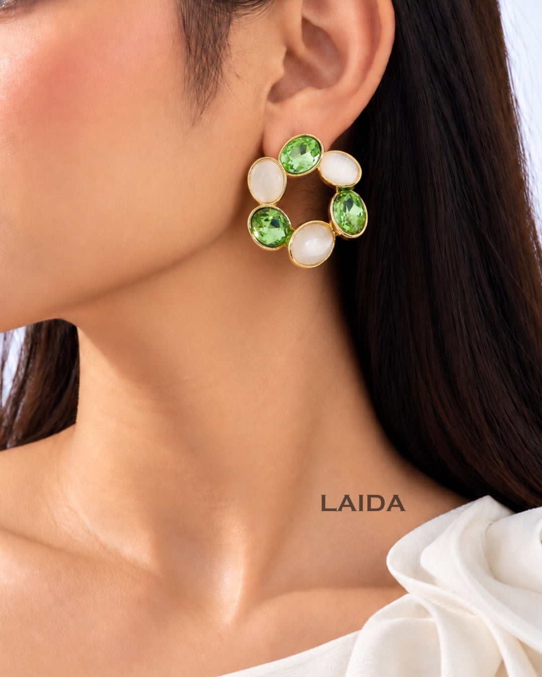 Green Acrylic Flower Huggie Stud Earrings