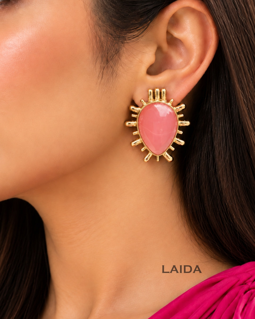 Sunburst Baby Pink Drop Stud Earrings