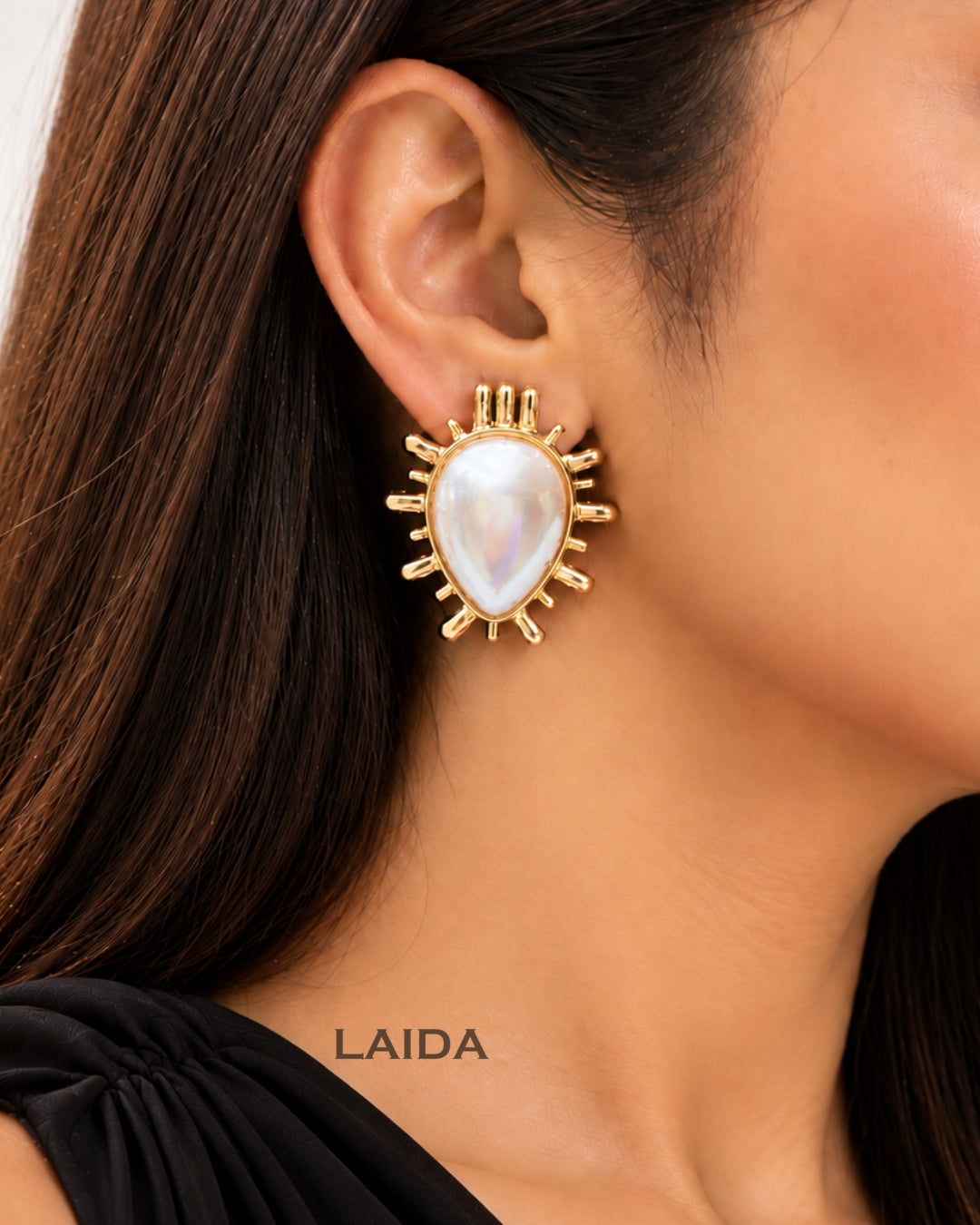 Sunburst White Drop Stud Earrings