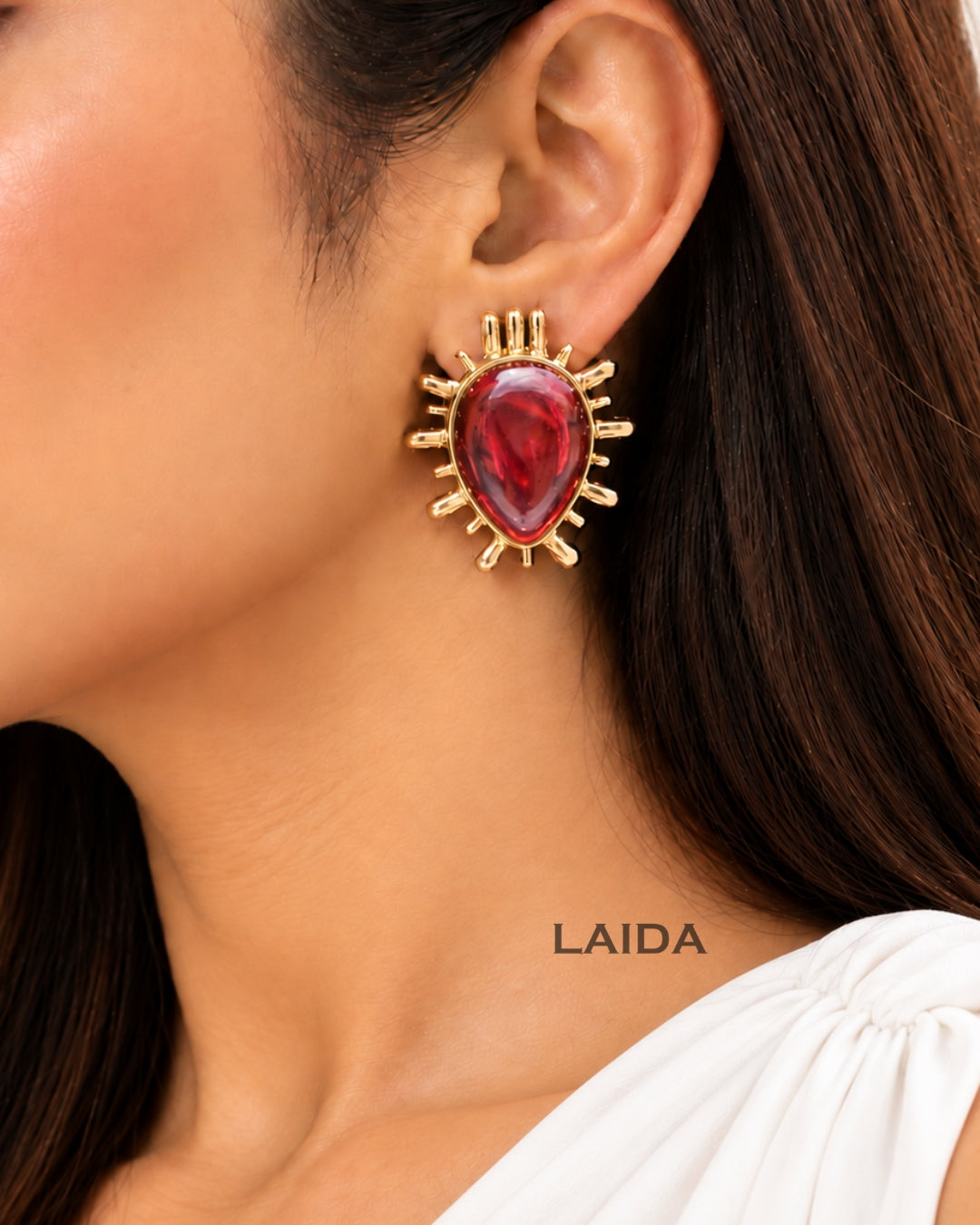 Sunburst Wine Red Drop Stud Earrings