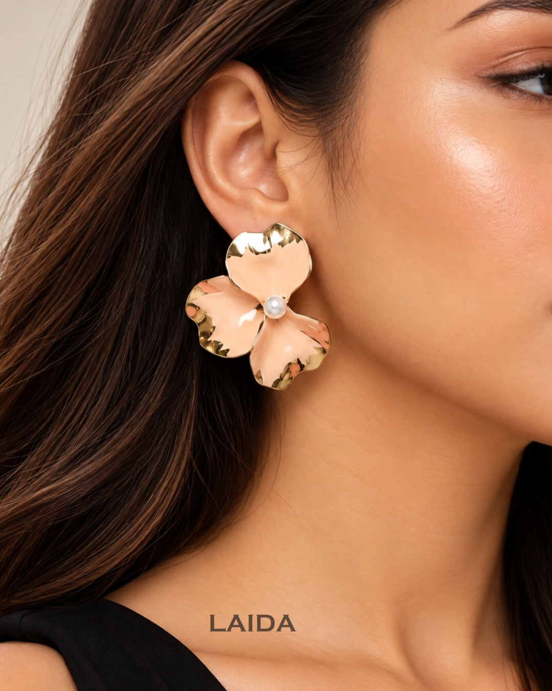 Baby Pink Flora Pearl Stud Earrings