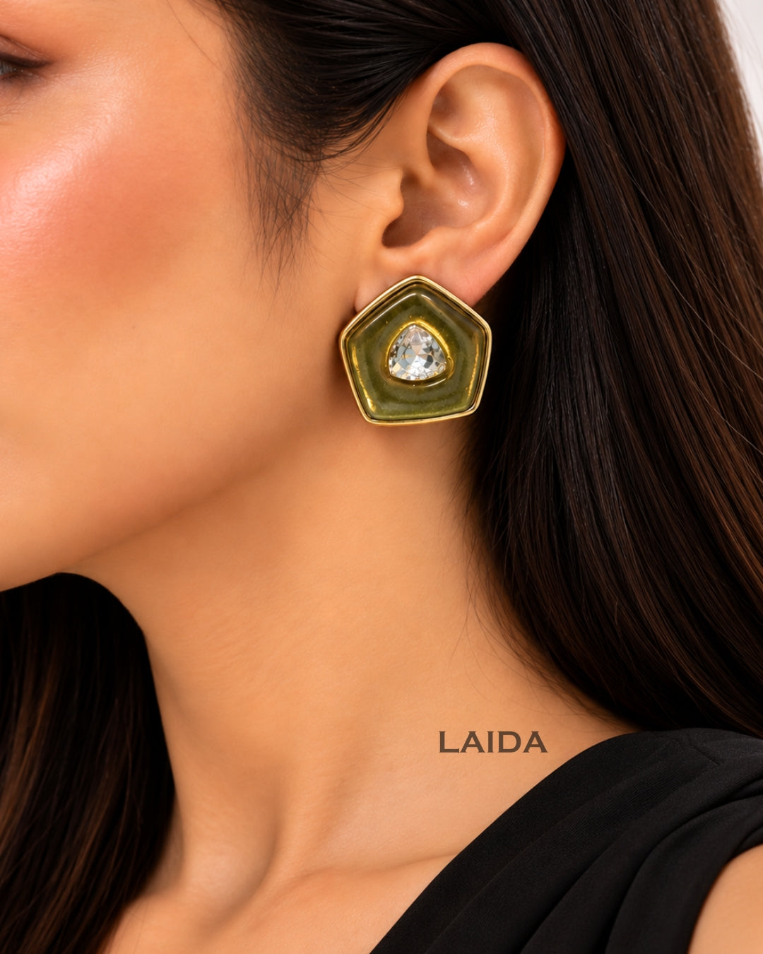 Green Prism Crystal Stud Earrings