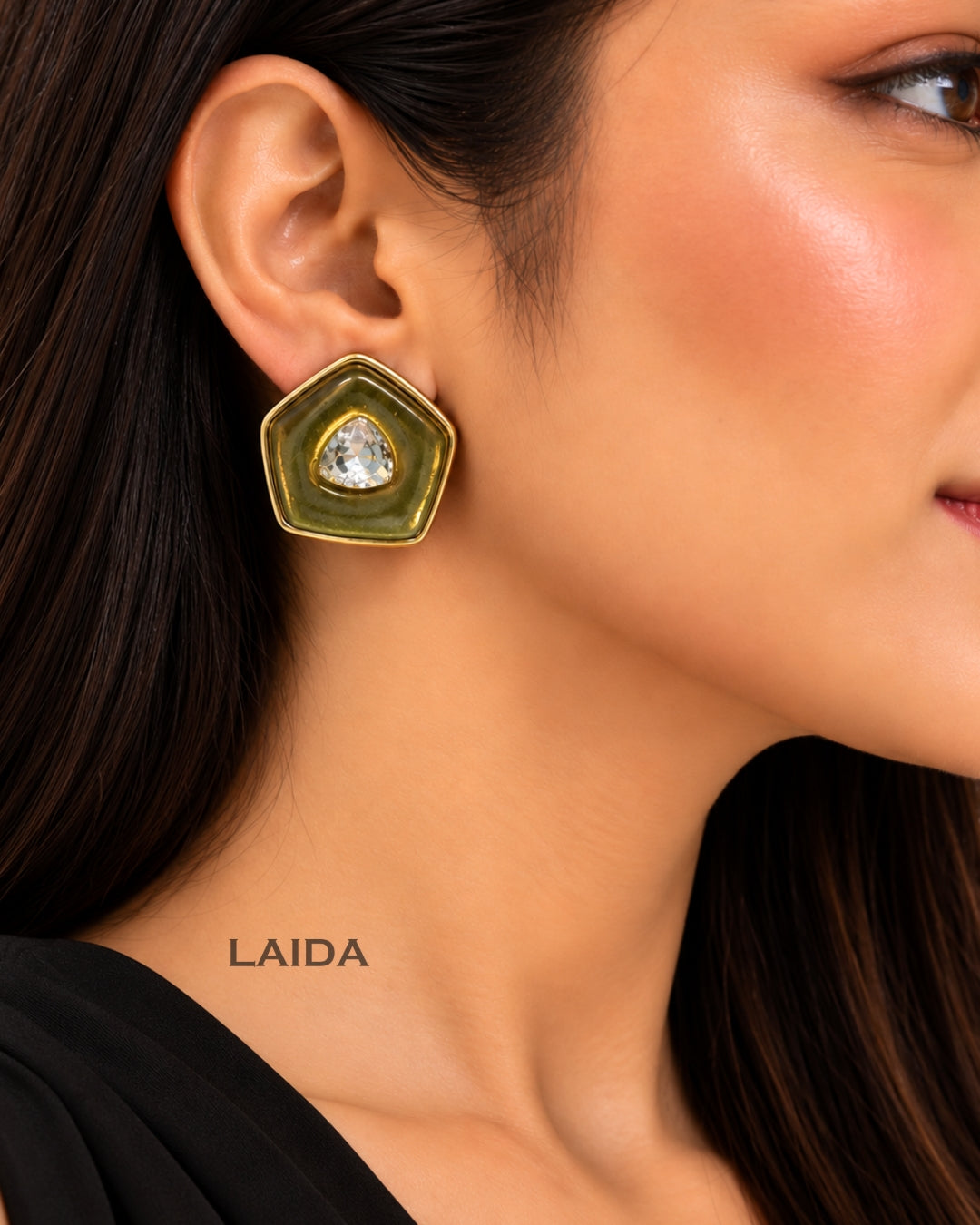 Green Prism Crystal Stud Earrings