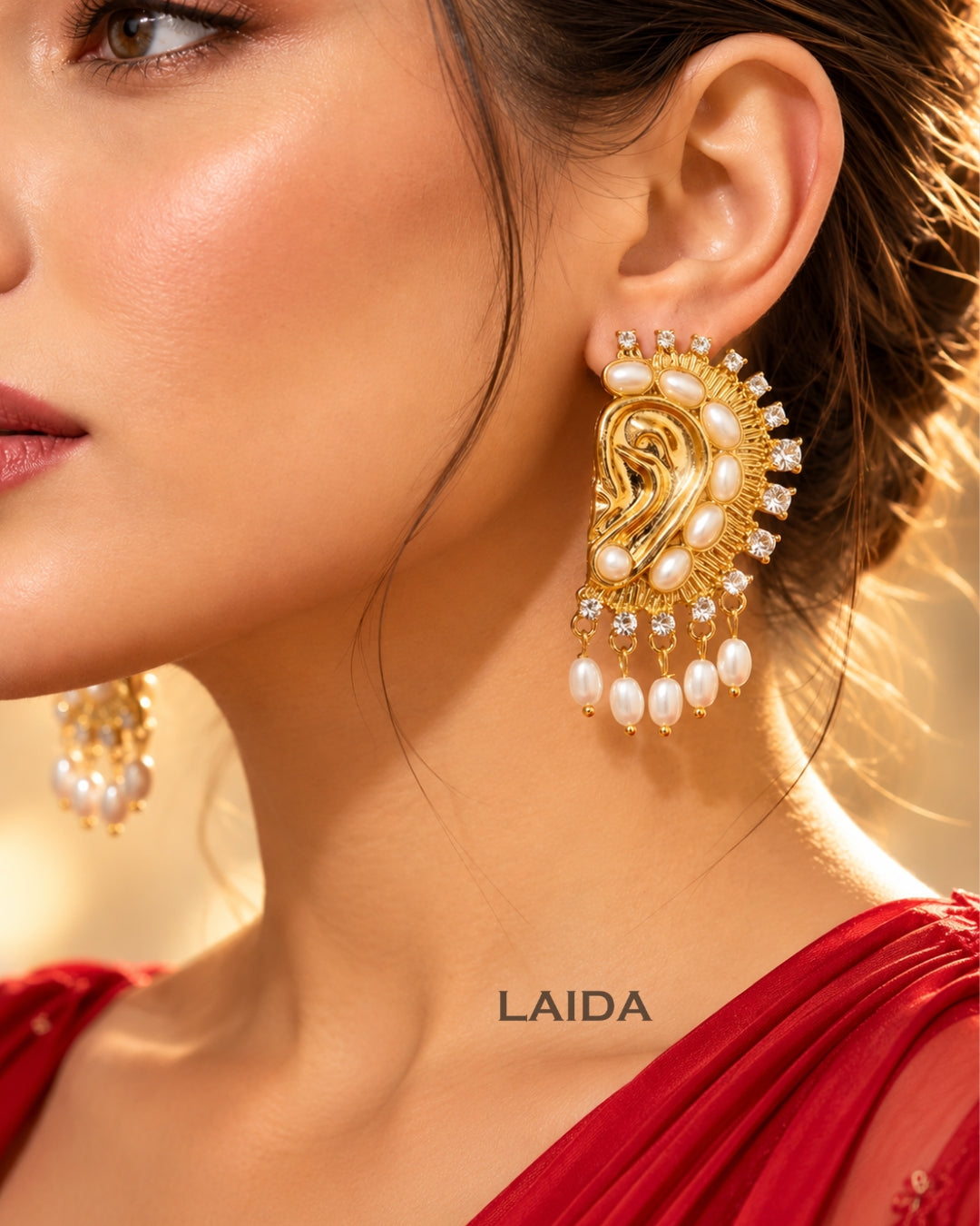 Vintage Ear Shaped Pearl Tassel Drop Earrings