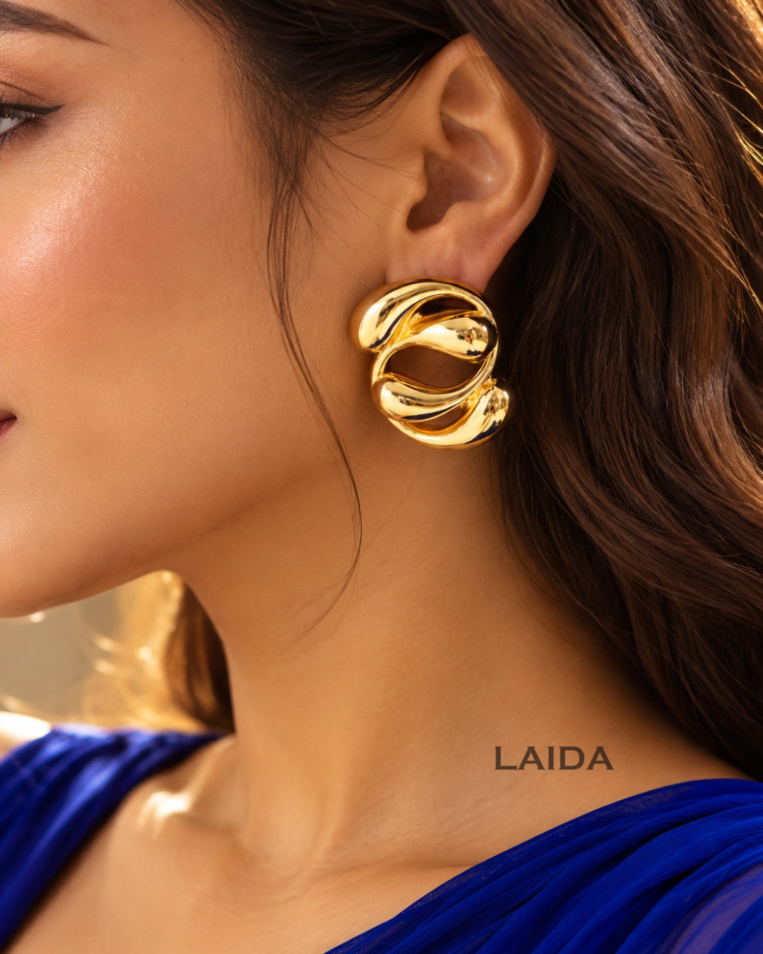Modern Golden Circular Stud Earrings