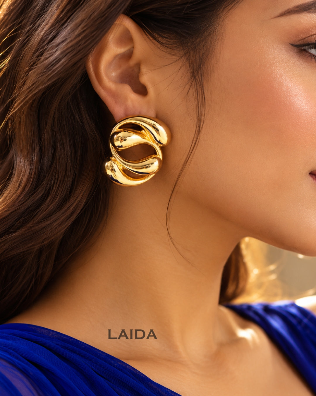 Modern Golden Circular Stud Earrings