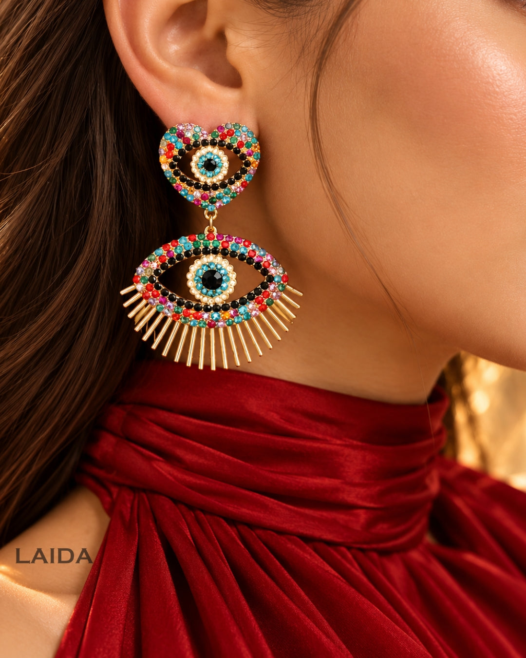 Heart Multi Evil Eye Earrings
