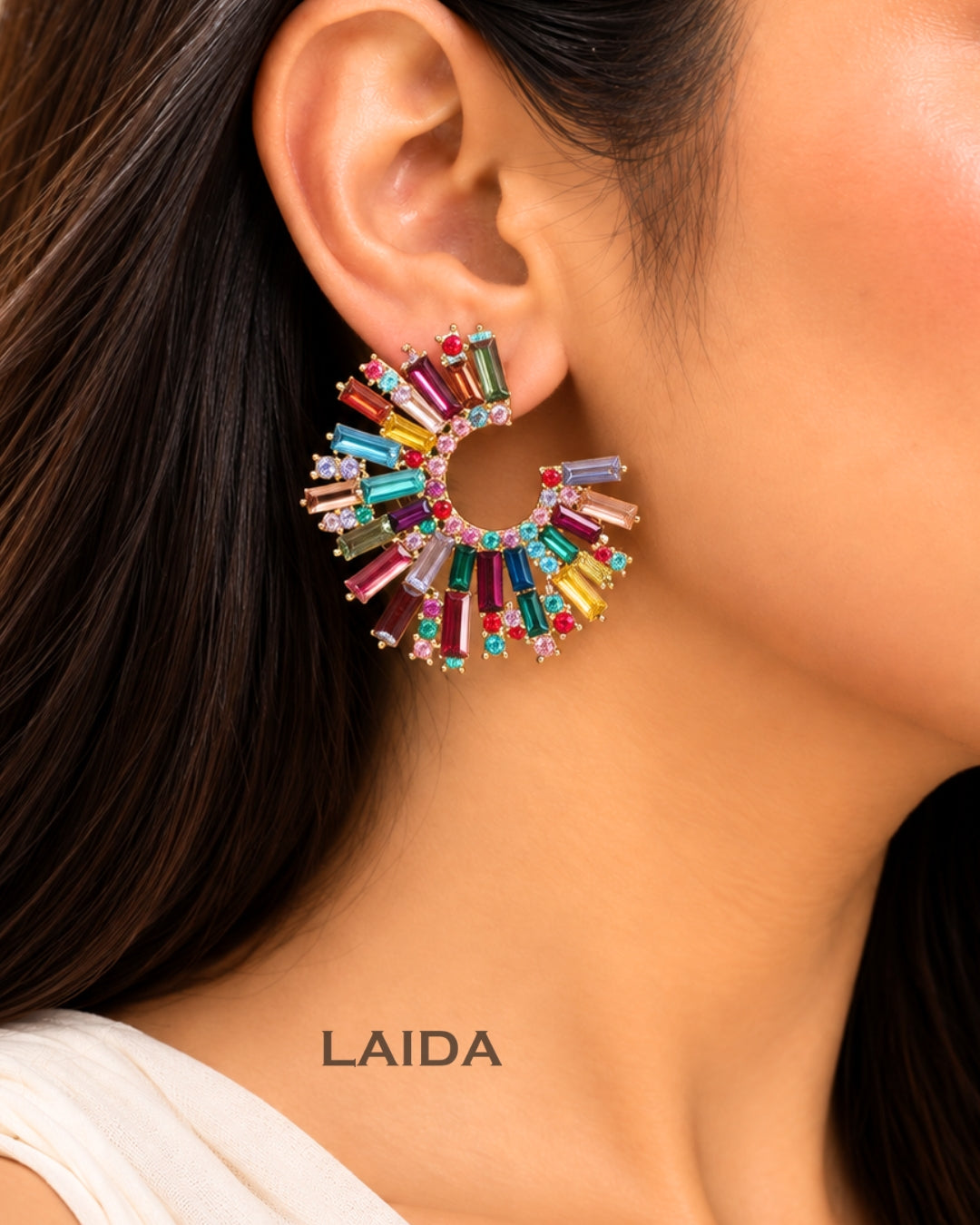 Rhinestone Half Moon Multicolor Earrings