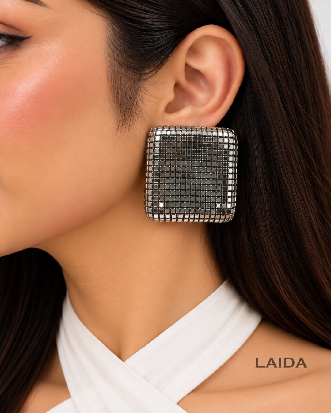 Bling Blogger Rhodium Square Earrings - Big