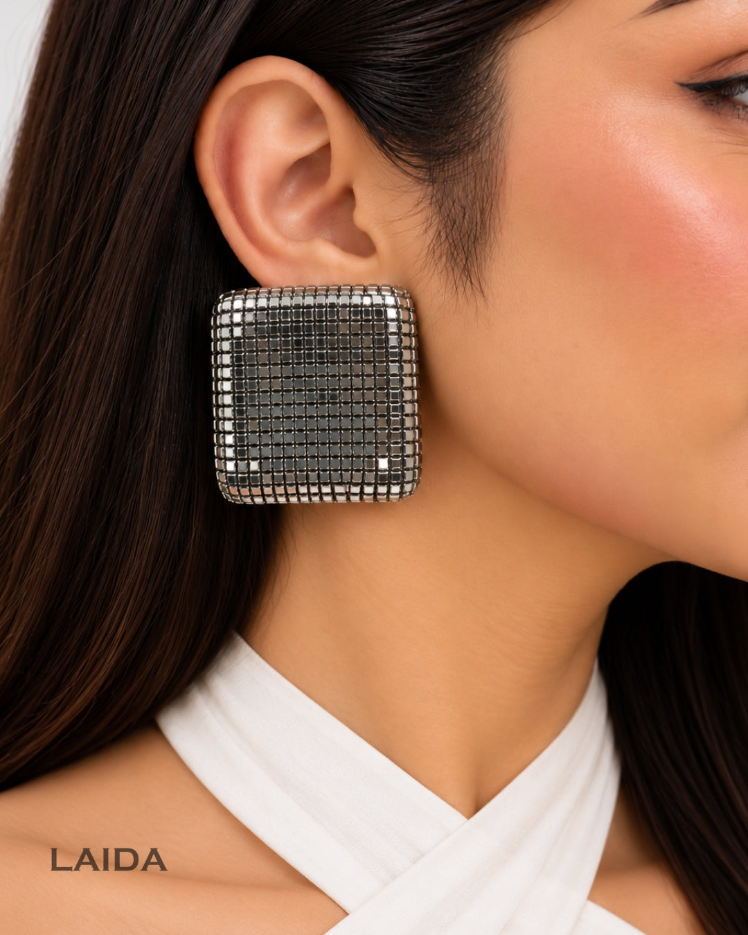 Bling Blogger Rhodium Square Earrings - Big