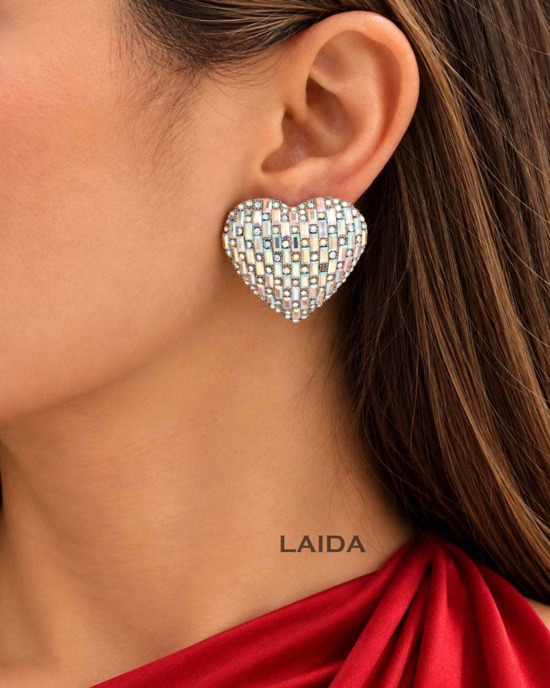 Bling Blogger Silver Rainbow Heart Earrings - Big