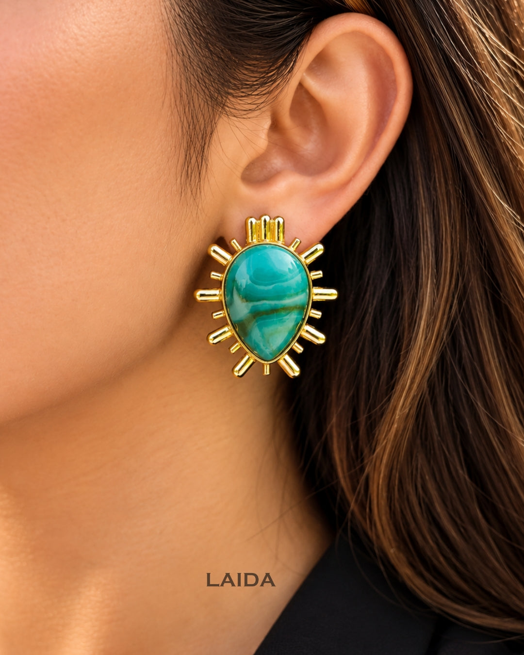 Sunburst Turquoise Drop Stud Earrings